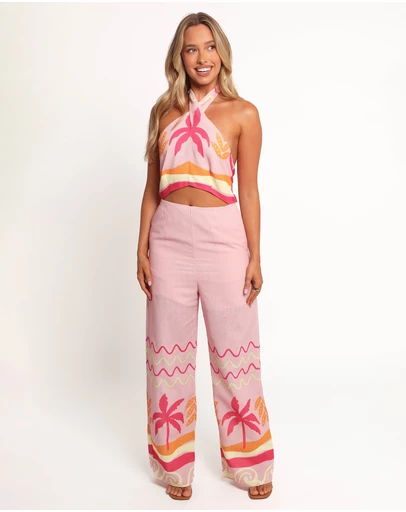 Petal & Pup - Aryn Halterneck Jumpsuit - Pink Palm