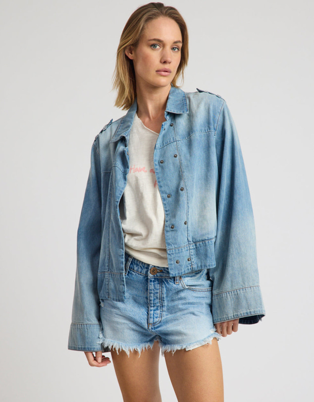 ONE TEASPOON - Victory Belle Denim Linen Jacket - Blue Latte