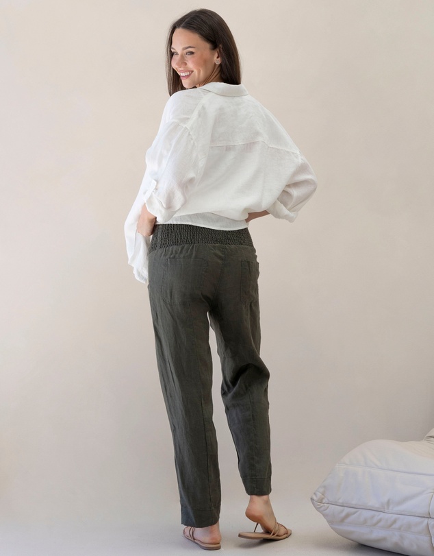 Angel Maternity - Pamela Linen Tailored Maternity Pants in Khaki