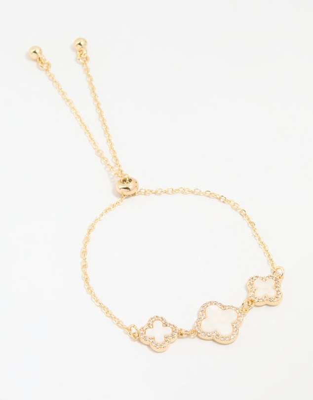 Lovisa - Gold Plated Cubic Zirconia Triple Flower Outline Toggle Bracelet
