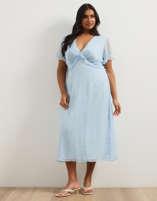 Atmos&Here Curvy - Floral Short Sleeve Midi Dress With Ruffle Detail