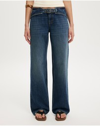 Cotton On - Belted Low Rise Straight Jeans