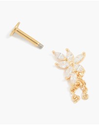 Lovisa - Gold Plated Surgical Steel Cubic Zirconia Leaf Chain Flat Back Stud