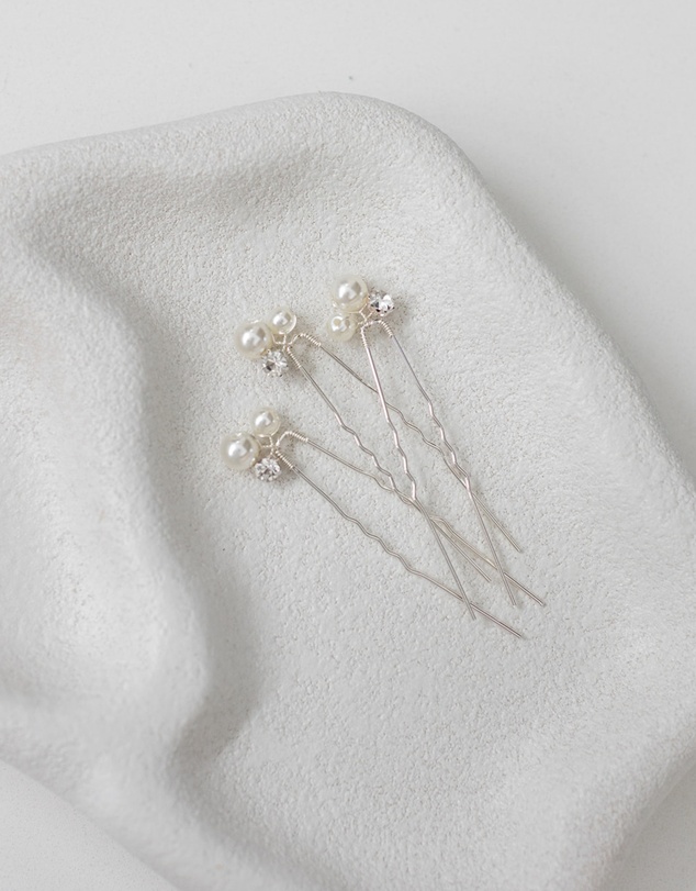 The White Collection - Blair - Pearl Detail Silver Bridal Hair Pins