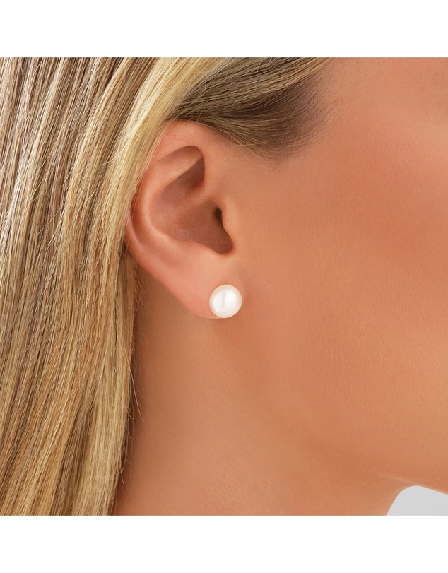 Michael Hill - Stud Earrings with 9mm Button Cultured Freshwater Pearl in 10kt Yellow Gold