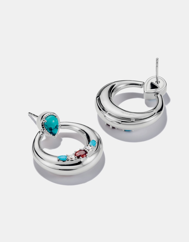 THOMAS SABO - THOMAS SABO Half-Hoop Earrings with Turquoise, White & Red Stones
