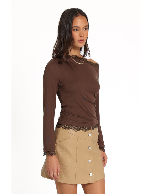 Petal & Pup - Nerida Lace Trim Knit Top - Chocolate