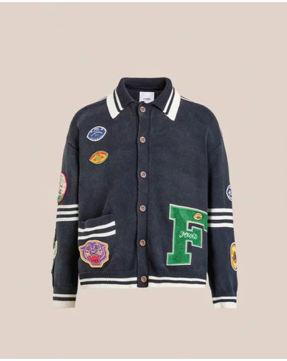 Found - Varsity Patch Collared Cardigan