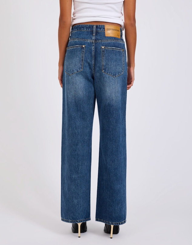 ONE TEASPOON - Baxters Mid Waist Wide Leg Denim Jeans - Blue Love