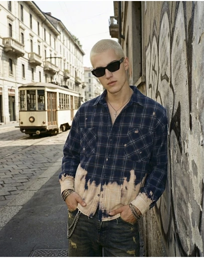 THE TALES - Bleached Check Cord Shirt