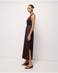 AERE - Sable Satin U Neck Midi Dress