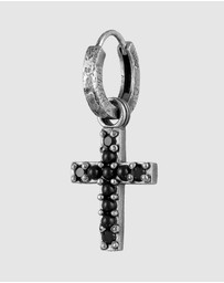 Haze & Glory - ICONIC EXCLUSIVE - Earrings Black Gemstone Cross Hoop 925 Sterling Silver