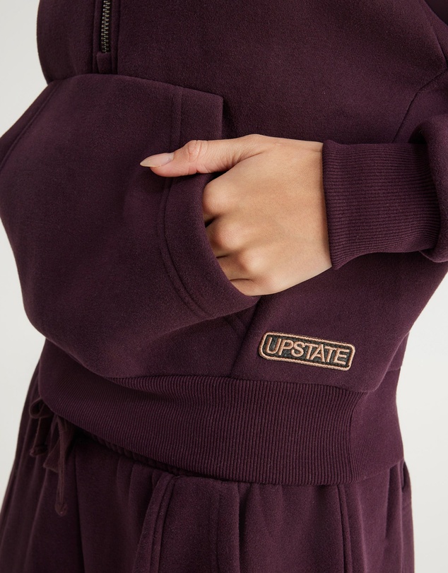 Upstate - Plush Cropped Half Zip Hoodie - Merlot