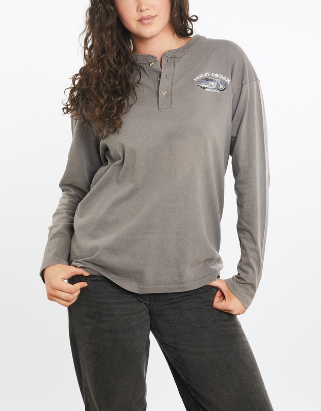 Vintage by The Real Deal - Pre Loved - Vintage 90s Harley Davidson Long Sleeve Henley Tee