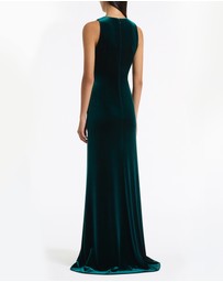 Carla Zampatti - Hunter Green Velvet Gold Detail Maxi Dress