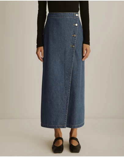 Atmos&Here - Yara Denim Wrap Midi Skirt