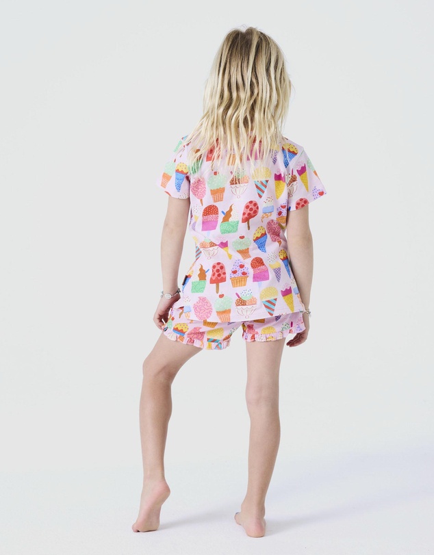 Kip&Co - Gelato Organic Cotton Short Sleeve Tee and Frill Shorts Pyjama Set - Kids-Teens