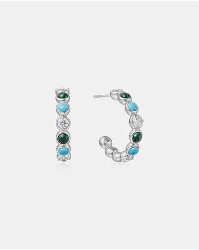 Ania Haie - Ania Haie Silver Malachite and Turquoise Large Hoops