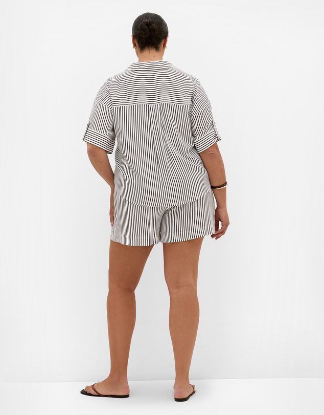 City Chic - Plus size Demi Stripe Relaxed Shirt - choc ivory