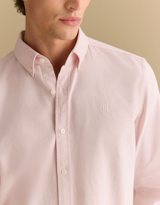 Trenery - Regular Fit Yarn Dyed Cotton Monogram Oxford Shirt in Ash Pink