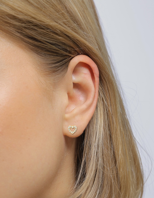 Elli Jewelry - Crystal Heart Stud Earrings in Gold-Plated 925 Silver