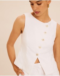 AERE - Linen Asymmetric Crew Neck Vest
