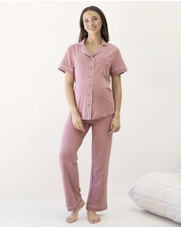 Angel Maternity - Maternity and Nursing Button Front Pajama Set in Pink