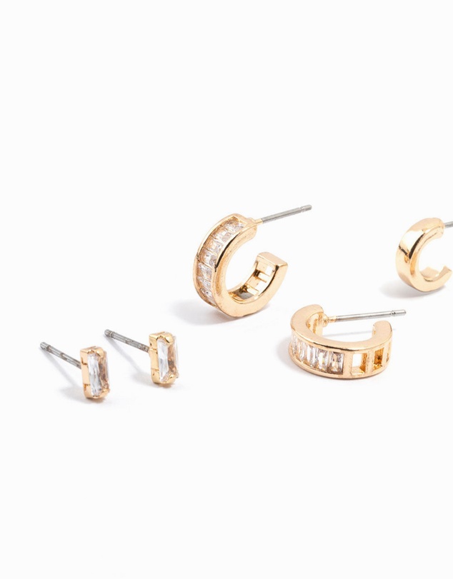 Lovisa - Gold Cubic Zirconia Grad Hoop Earrings 3-Pack