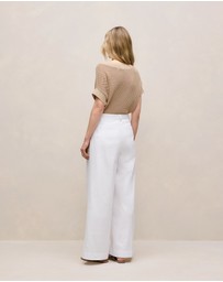 Trenery - Cotton Blend Tailored Wide Leg Pant in White