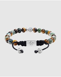 Nialaya Jewellery - Men's Beaded Bracelet with Aquatic Agate, Brown Tiger Eye and Silver