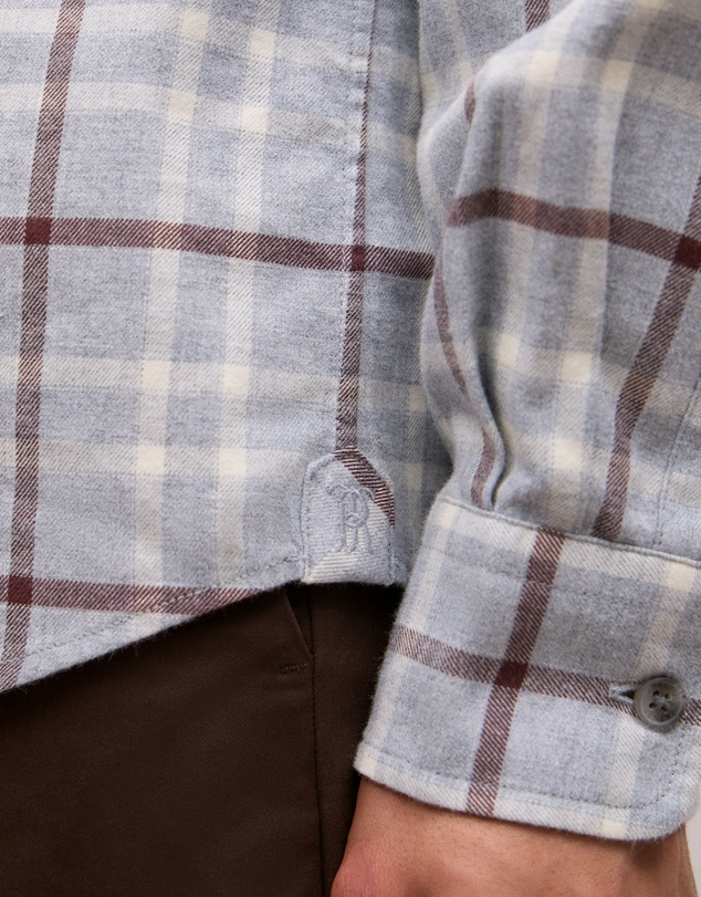 Trenery - Brushed Cotton Melange Check Shirt in Light Grey Marle