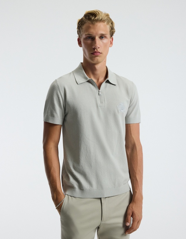 Calibre - Cotton Zip Neck Polo Silver