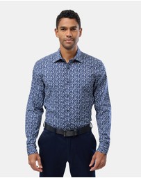 Brooksfield - Abstract Floral Print Reg Fit Stretch Business Shirt