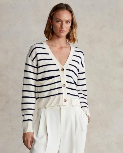 Striped Merino Wool V-Neck Cardigan