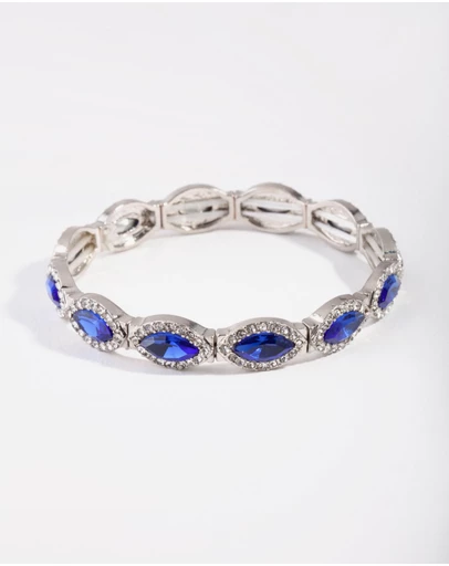 Lovisa - Silver Marquise Blue Diamante Stretch Bracelet