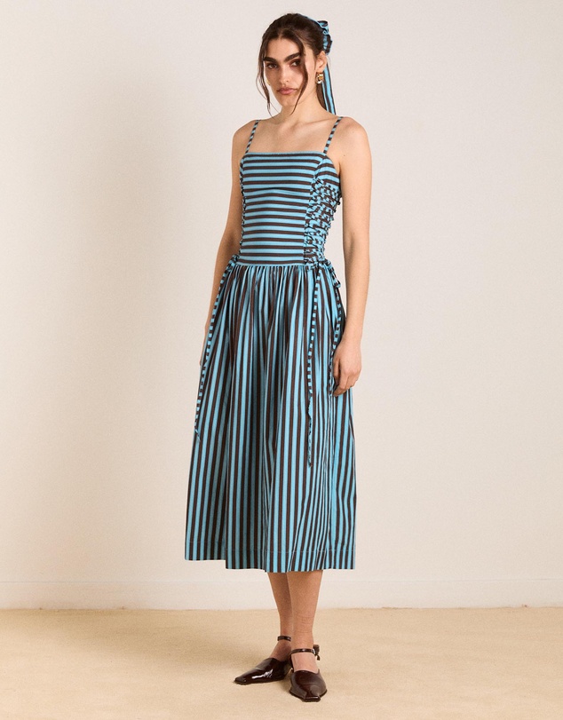 Damson Madder - Angelina Midi Dress With Lace Up