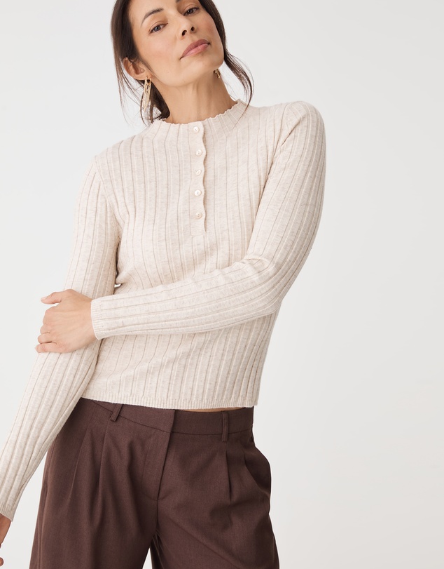 Forcast - Inez Mock Neck Henley Knit