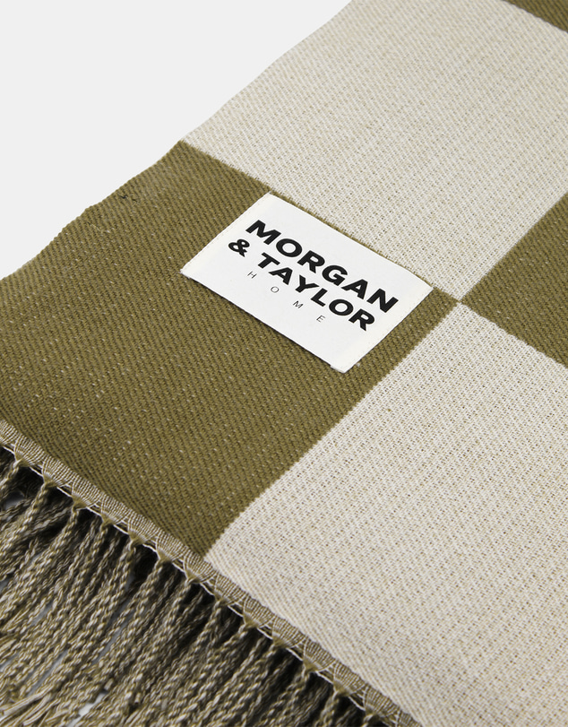 Morgan & Taylor - Checkmate Soft Touch Throw Blanket in Green and Beige Check