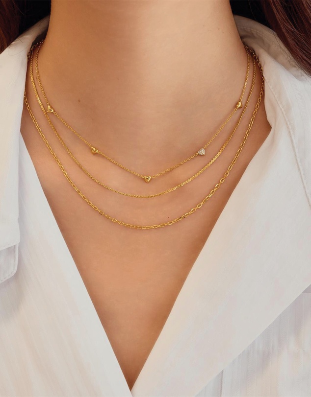 Ania Haie - Ania Haie Gold Pave Puffed Heart Station Necklace