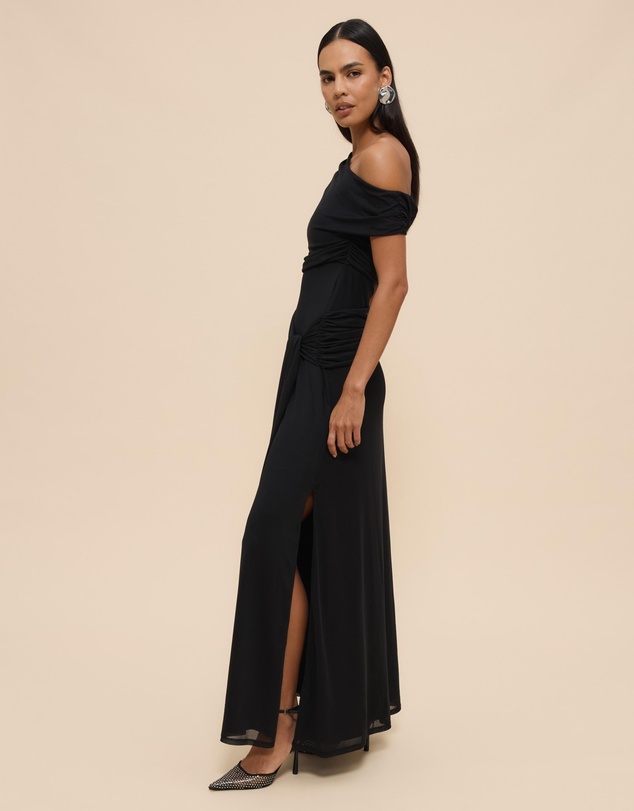 Revibe - Repaired CHANCERY Margot One Shoulder Drape Mesh Maxi Dress - AU 12
