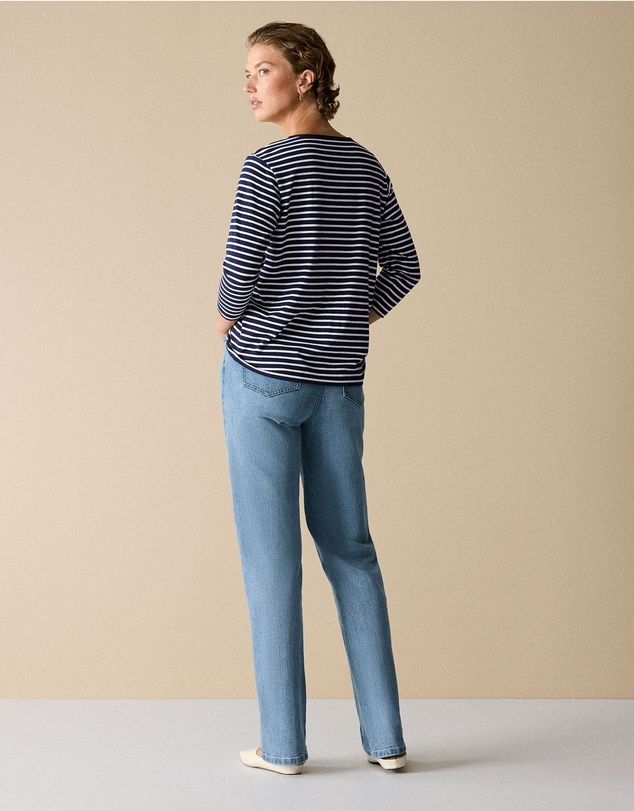 Trenery - Cotton Stripe 3/4 Sleeve T-shirt in Night Sky