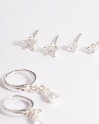 Lovisa - Silver Cubic Zirconia Star & Drop Earrings Pack