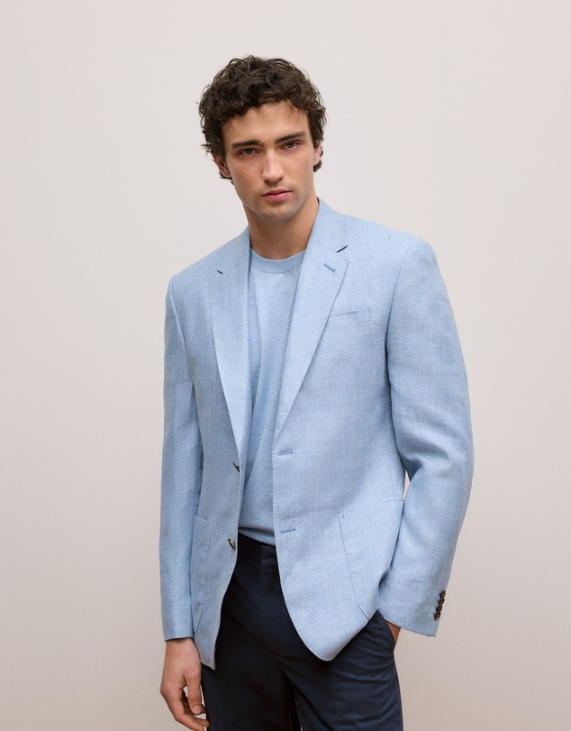 Trenery - Regular Fit Yarn Dyed Linen Blazer in Dusty Blue
