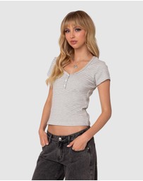 EDIKTED - Kady Striped Henley T Shirt