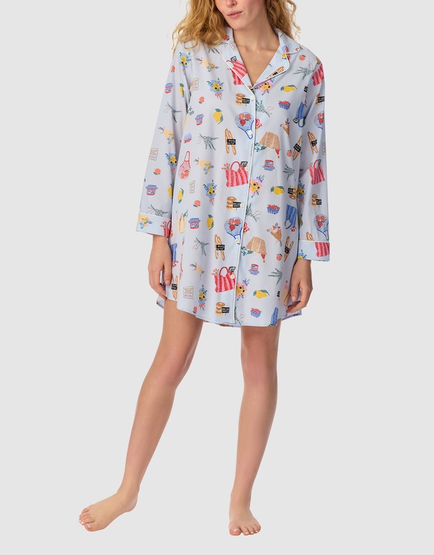 Kate Spade - Cotton & Viscose Long Sleeve Button-Up Nightshirt