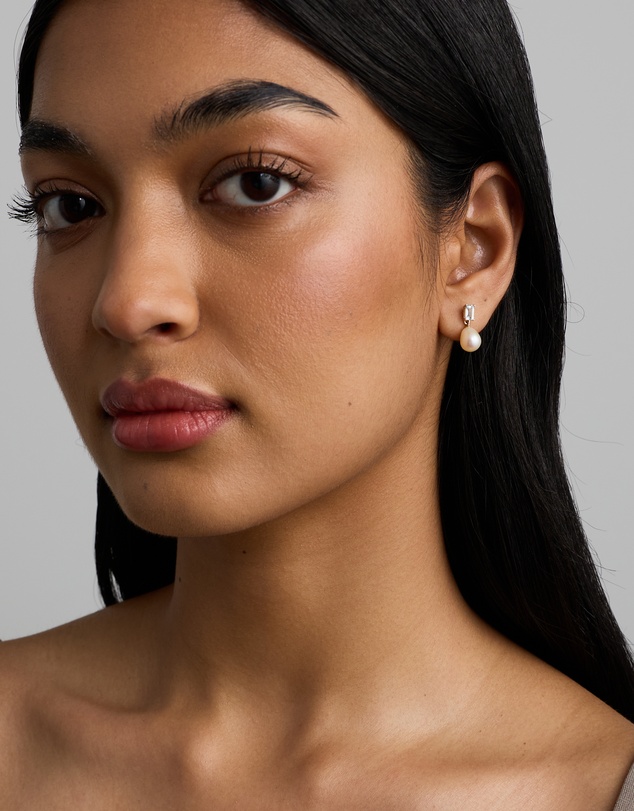 Michael Hill - Multi-Wear Aquamarine and Cultured Freshwater Pearl Drop Stud Earrings in 10kt Yellow Gold