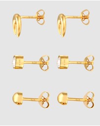 Elli Jewelry - Earrings Stud Set Crystal Crescent 925 Sterling Silver Gold-Plated