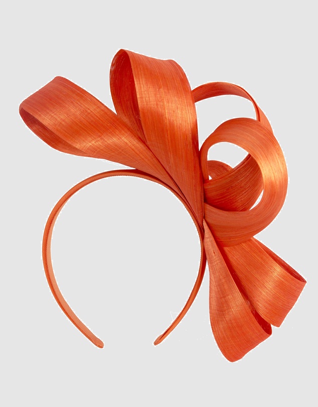 Fillies Collection - Orange Silk Abaca Loops Racing Fascinator