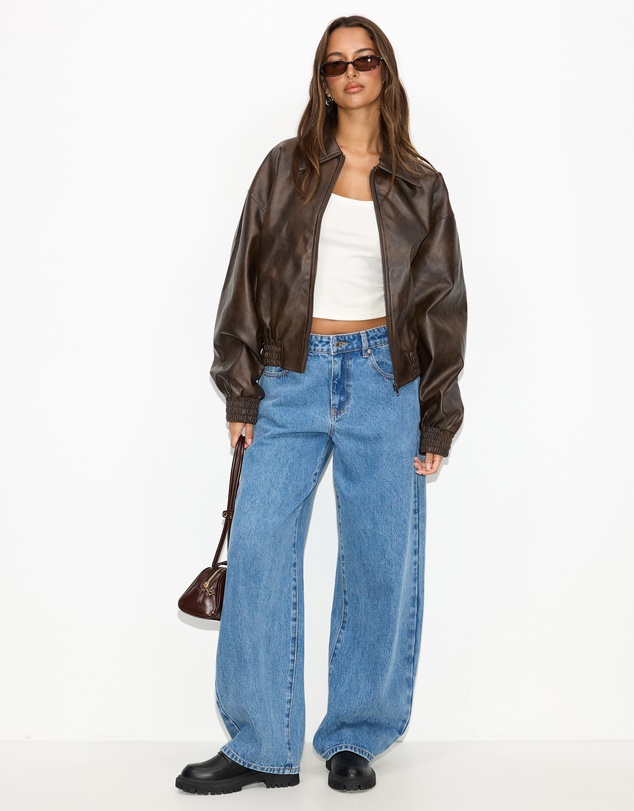Dazie - Alaia Leather Look Bomber Jacket