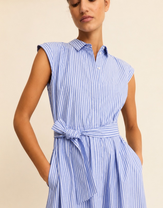 Emme | Max Mara Group - Periwinkle Blue Striped Cotton Dress